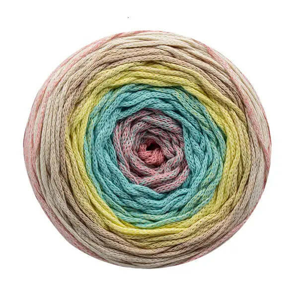 Cafune Cake Gradient koord, een gevlochten verloopgaren / koord van 250 meter. Roze - Geel - Mint