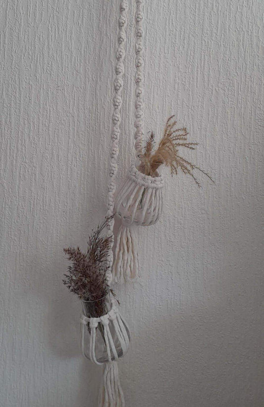 Macrame Plantenhanger pakket voor 2 vaasjes Ecru - Hobbygaren