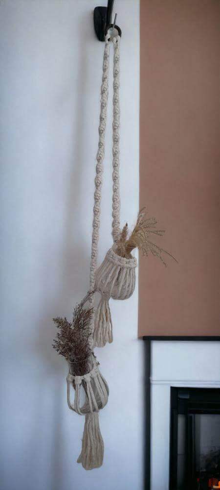 Macrame Plantenhanger pakket voor 2 vaasjes Ecru - Hobbygaren