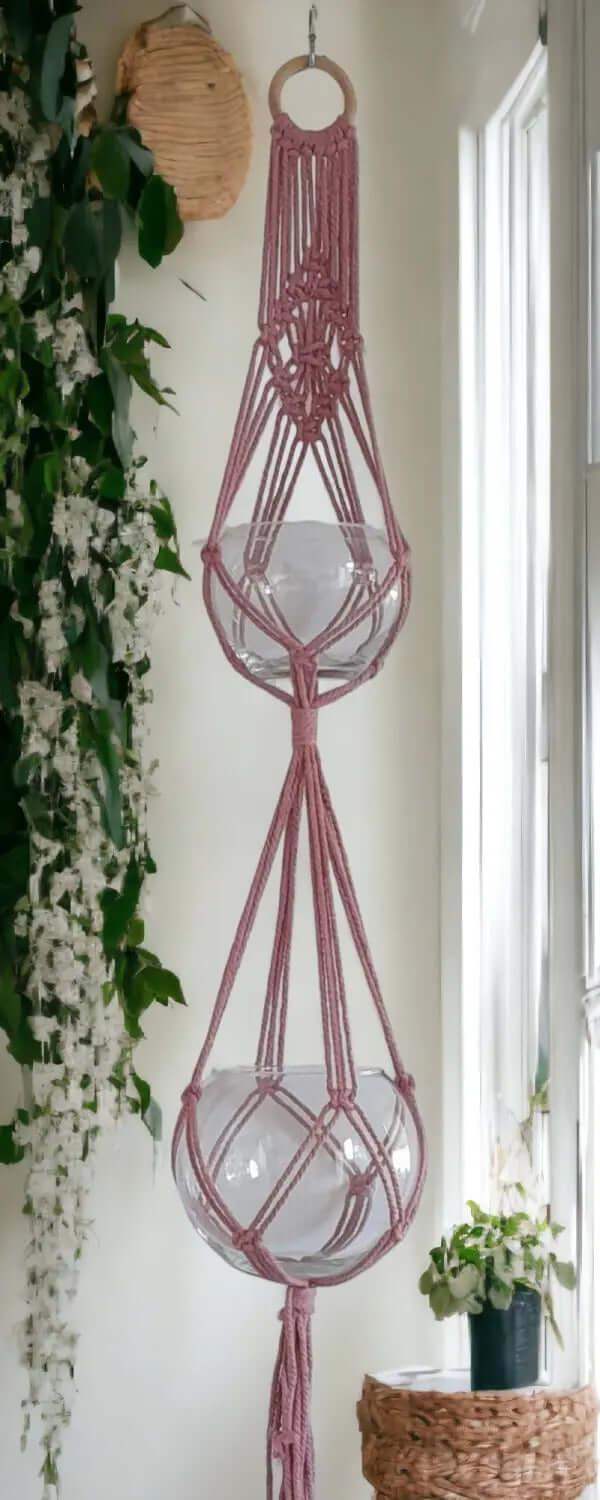 Macrame Pakket Plantenhanger - 2 potten - Oud Roze - Hobbygaren