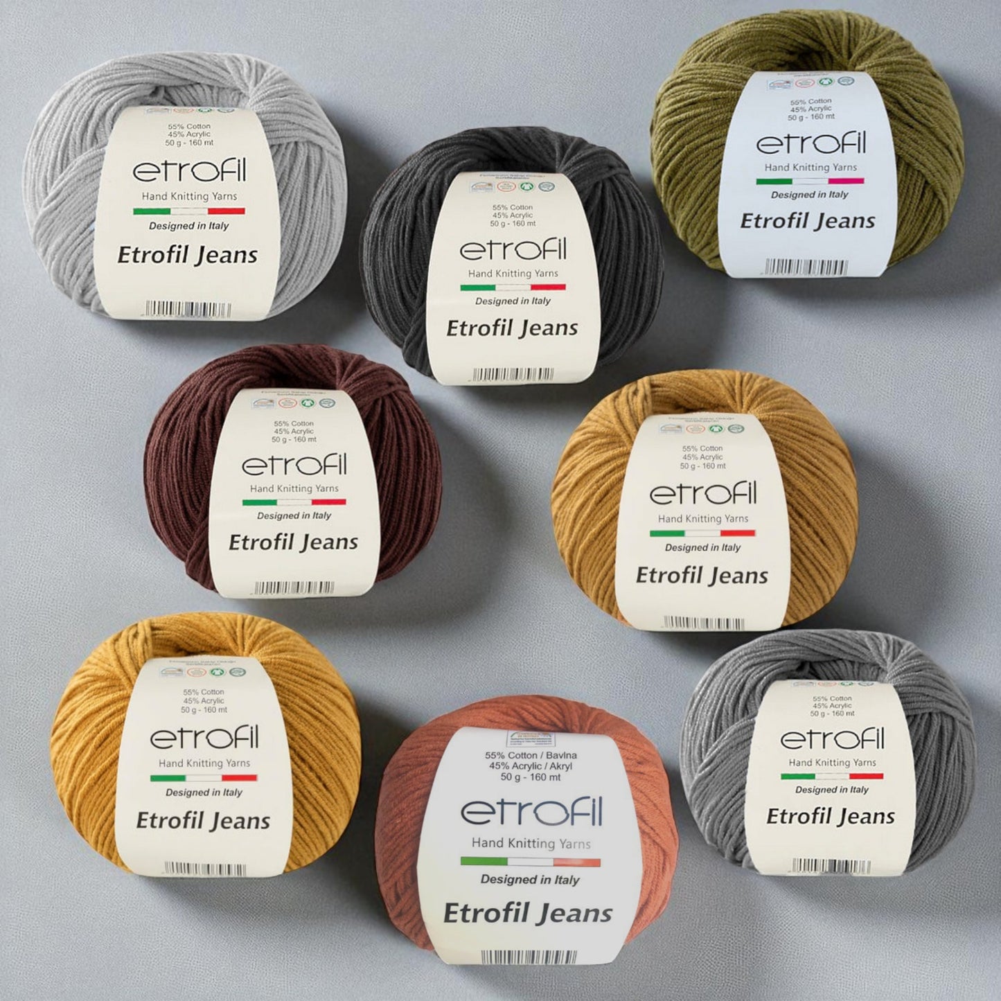 Etrofil jeans haakgaren set in de herfstkleuren. Een set van 8 stuks te koop bij hobbygaren.nl