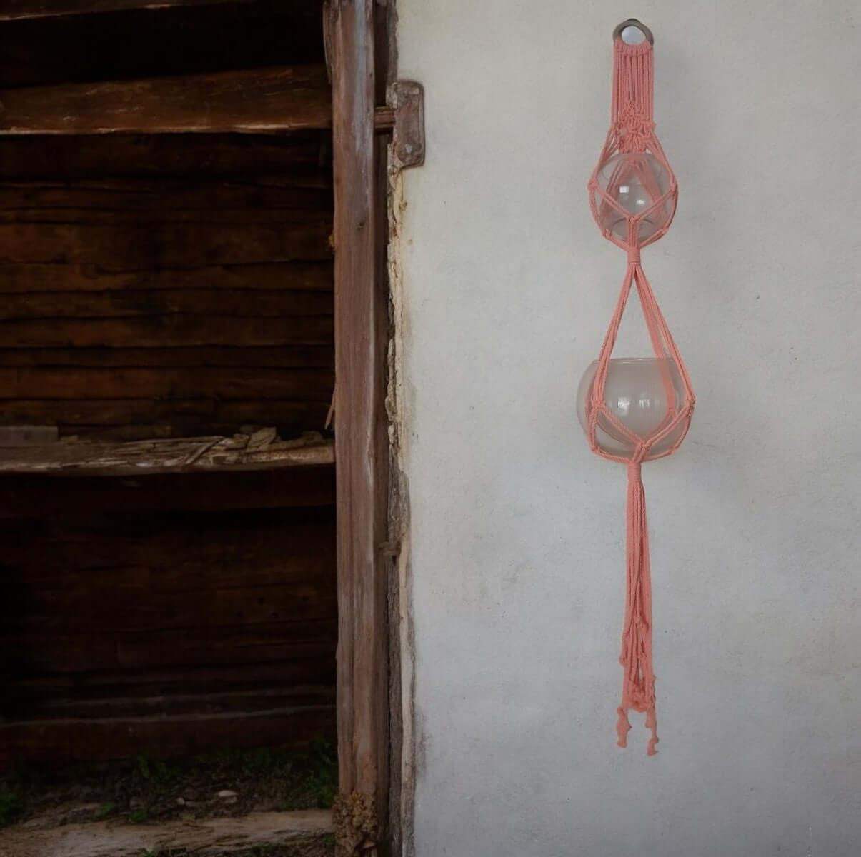 Macrame Pakket Plantenhanger - 2 potten - Neon Roze - Hobbygaren