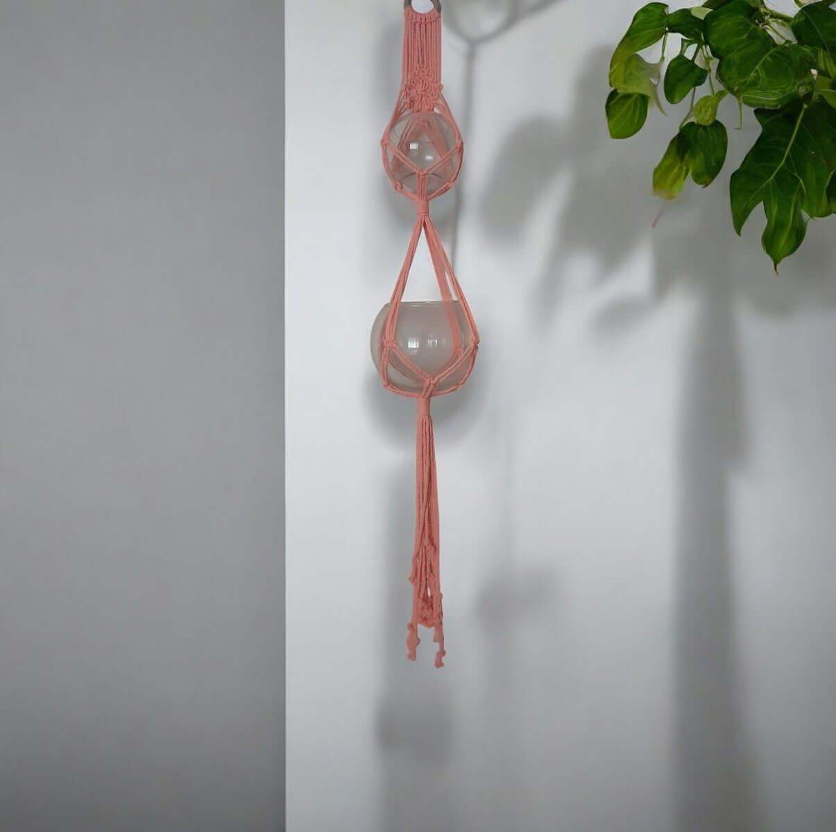 Macrame Pakket Plantenhanger - 2 potten - Neon Roze - Hobbygaren