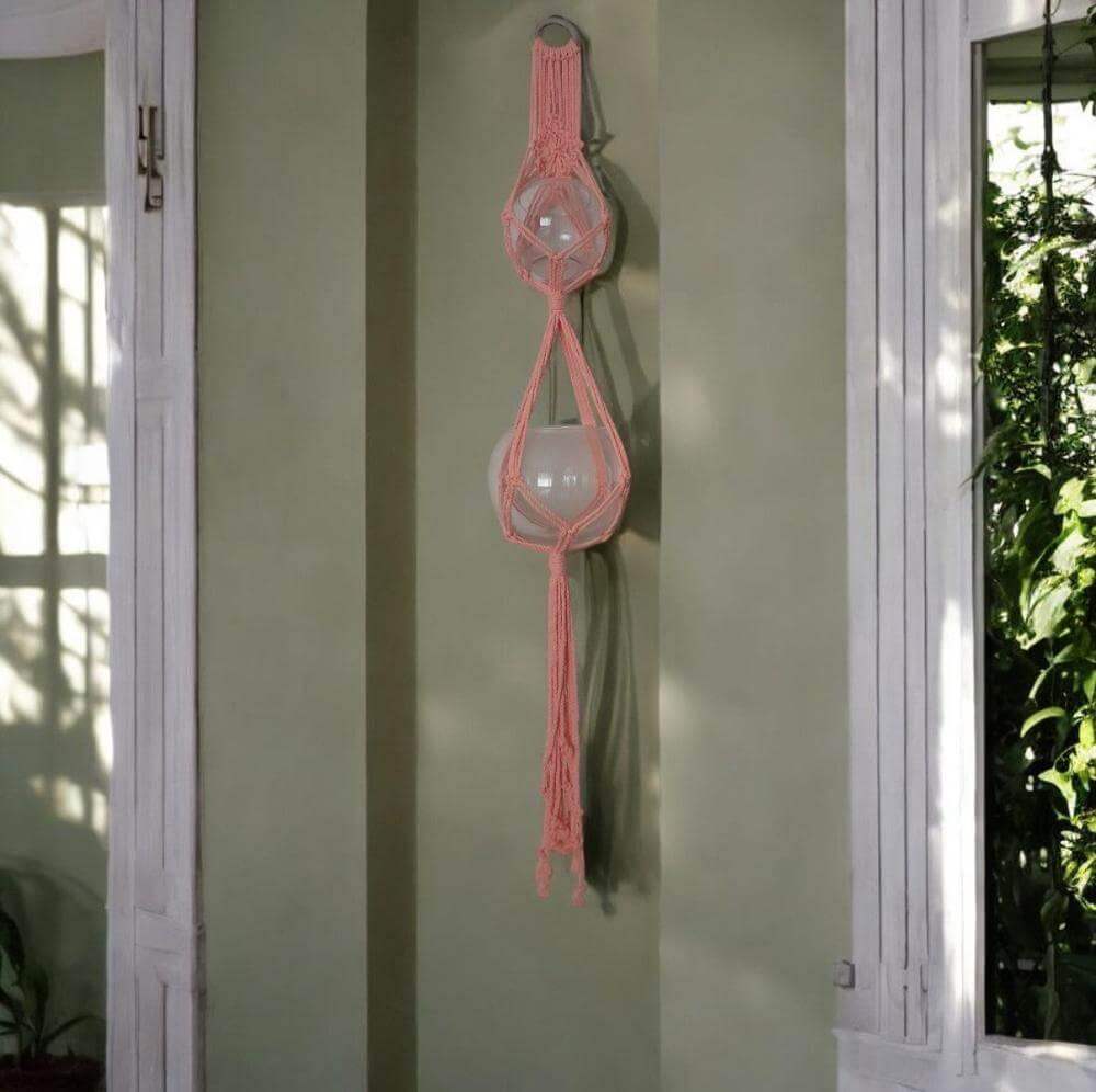 Macrame Pakket Plantenhanger - 2 potten - Neon Roze - Hobbygaren