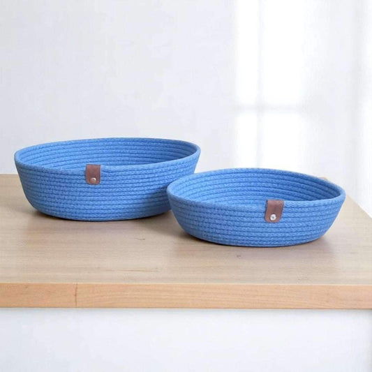 Mandjes – Antiek Blauw Set van 2 - gemaakt met gevlochten naaikoorden van Hobbygaren.nl