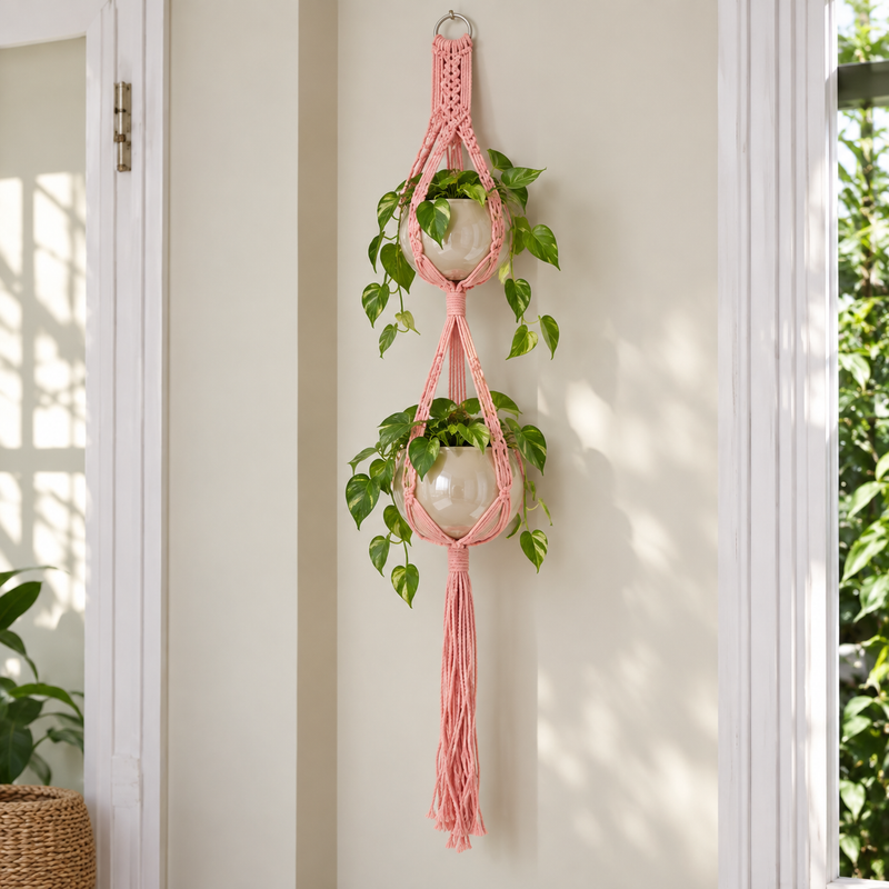 Macrame Pakket Plantenhanger "Fringe" Terracotta - Hobbygaren