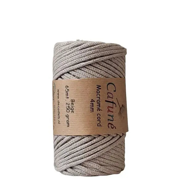 Cafuné Macramé Koord 4mm beige, gevlochen koord van hobbygaren.nl