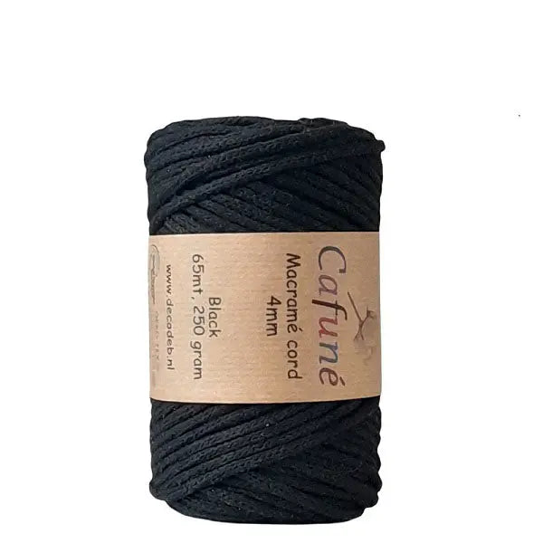 cafune macrame koord 4mm zwart. gevlochten koord van hobbygaren.nl