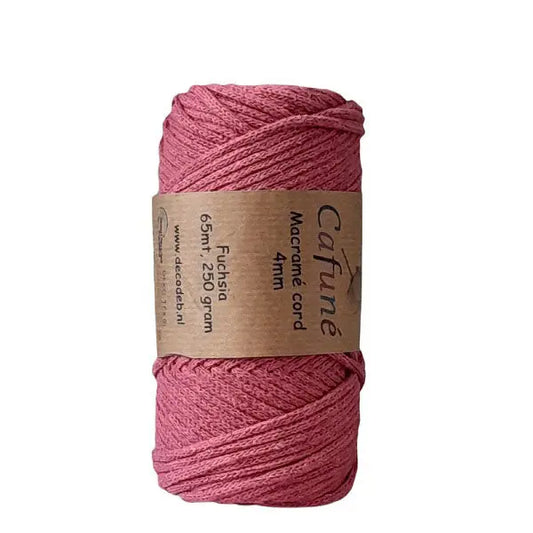 cafune macrame koord 4mm fuchsia. gevlochten koord van hobbygaren.nl