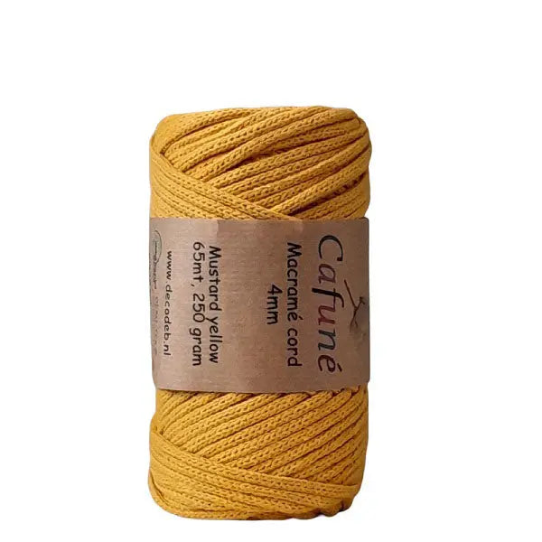 cafune macrame koord 4mm mosterd. gevlochten koord van hobbygaren.nl