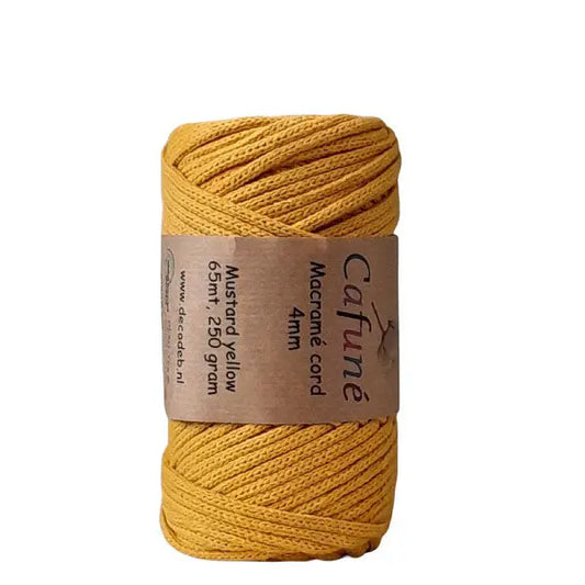 cafune macrame koord 4mm mosterd. gevlochten koord van hobbygaren.nl