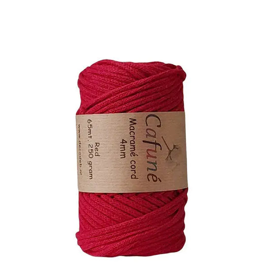 cafune macrame koord 4mm rood. gevlochten koord van hobbygaren.nl