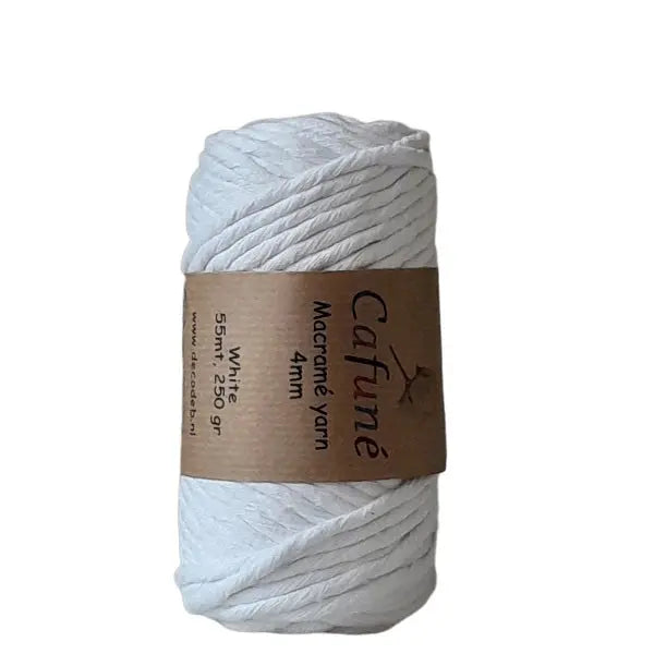 cafune macrame garen 4mm, enkele streng, wit