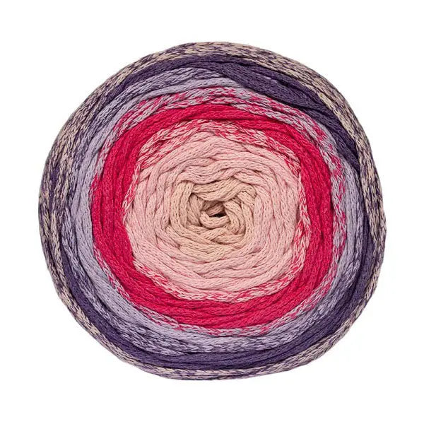 Cafune Cake Gradient koord, een gevlochten verloopgaren / koord van 250 meter. Paars, Fuchsia, Grijs