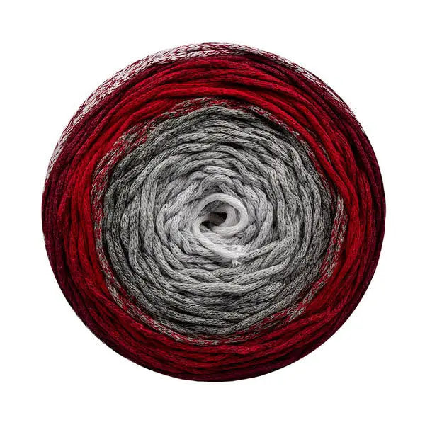 Cafune Cake Gradient koord, een gevlochten verloopgaren / koord van 250 meter. Rood-Grijs-Wit