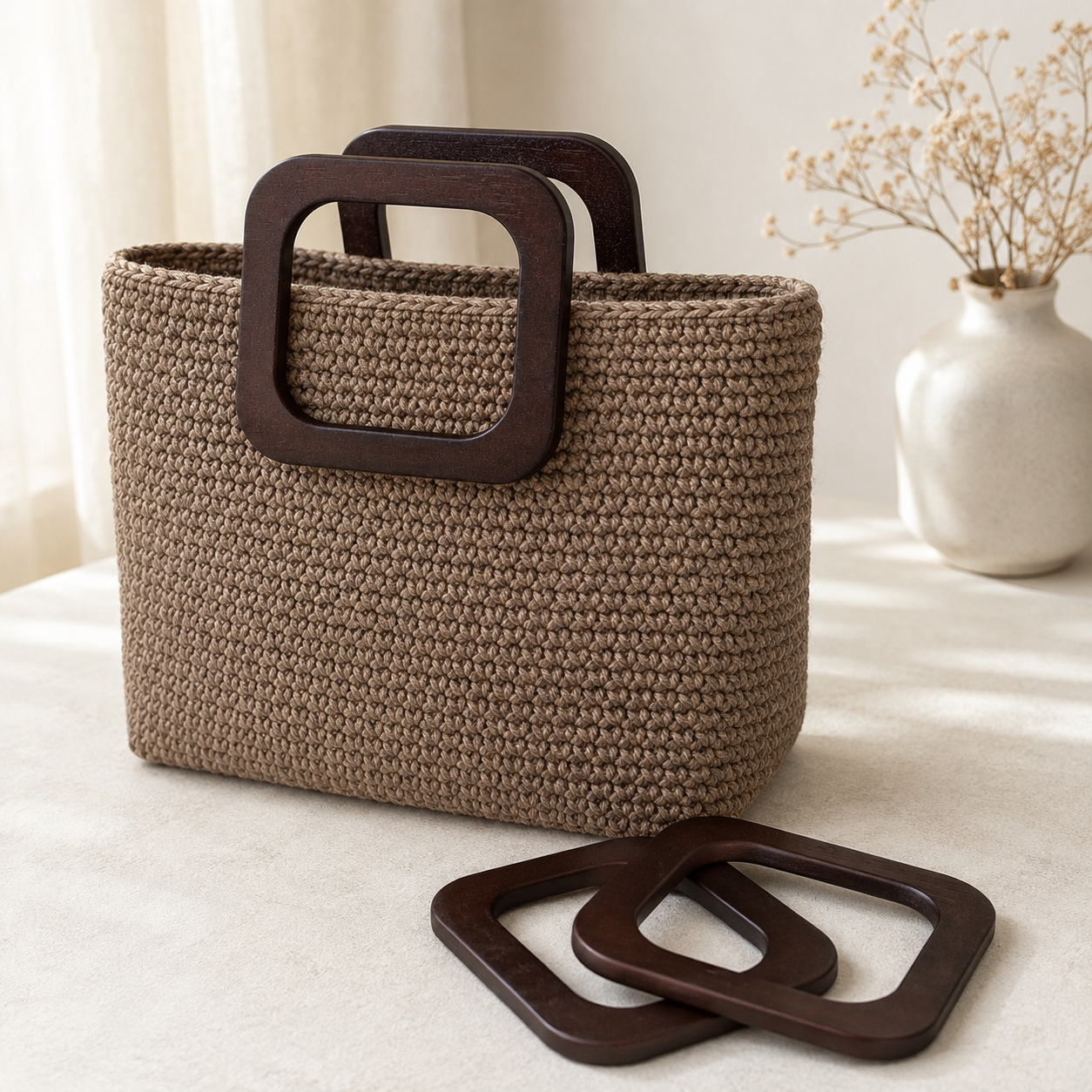 Houten Tashengsels- Vierkant 15 × 13 cm