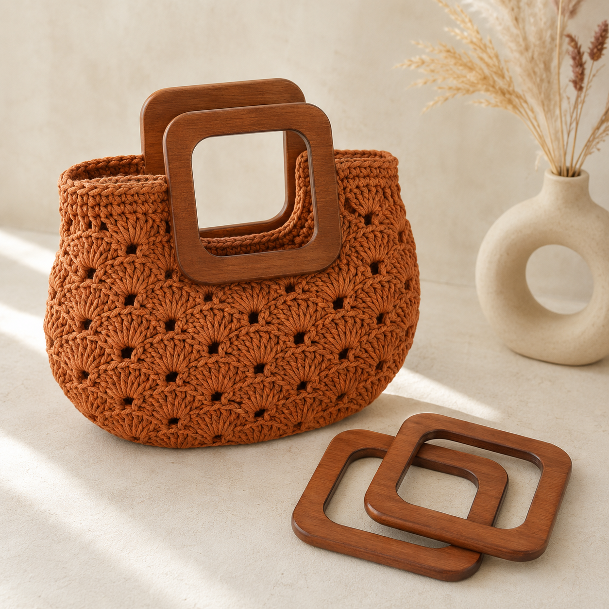 Houten Tashengsels- Vierkant 15 × 13 cm