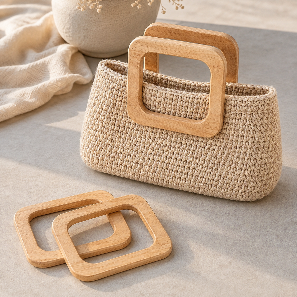 Houten Tashengsels- Vierkant 15 × 13 cm