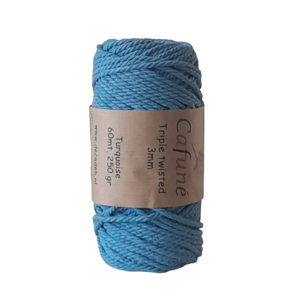 Cafuné Macramé Touw 3mm triple twist turquoise van hobbygaren.nl