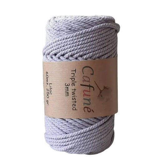 cafune macrame touw 3mm, triple twist lila, uitkambaar