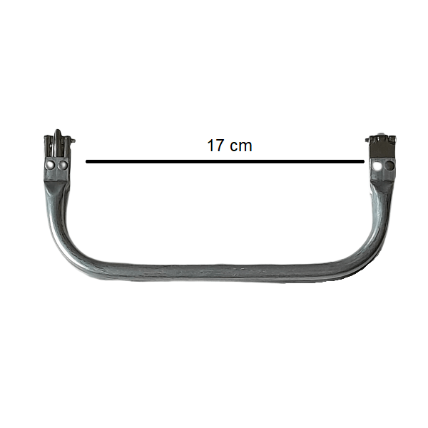 Aluminium tasframe van 17cm die je kan gebruiken voor haak- en macrametassen. Verkrijgbaar bij hobbygaren.nl