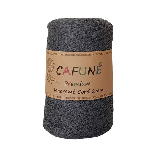 cafuné premium macrame koord 2mm antraciet. Haak schitterende tassen, dromenvangers of levensbomen.