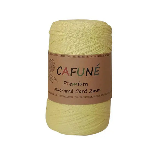 cafuné premium macrame koord 2mm geel. Haak schitterende tassen, dromenvangers of levensbomen.