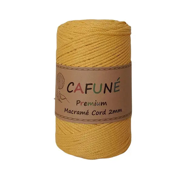 cafuné premium macrame koord 2mm mosterd. Haak schitterende tassen, dromenvangers of levensbomen.