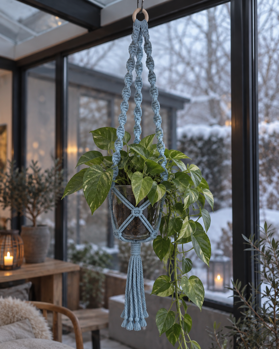 DIY Macramé Pakket Plantenhanger Retro - Lichtblauw - Cafuné 5 mm