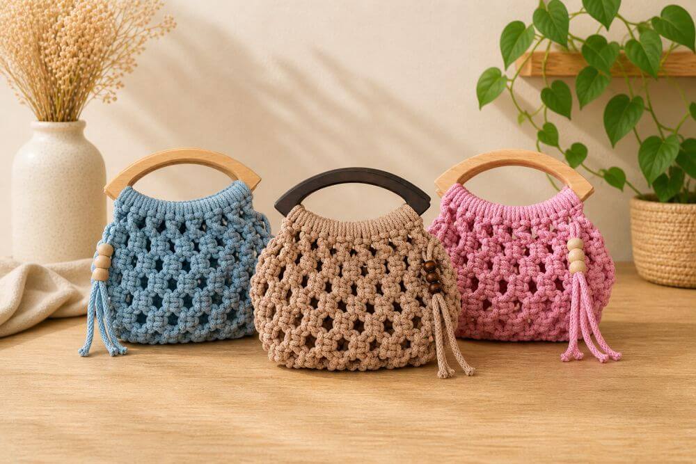 DIY Macramé Tas Pakket – incl. Video & Houten Handvatten