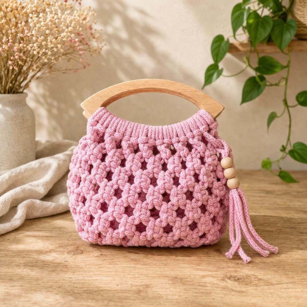 DIY Macramé Tas Pakket – incl. Video & Houten Handvatten