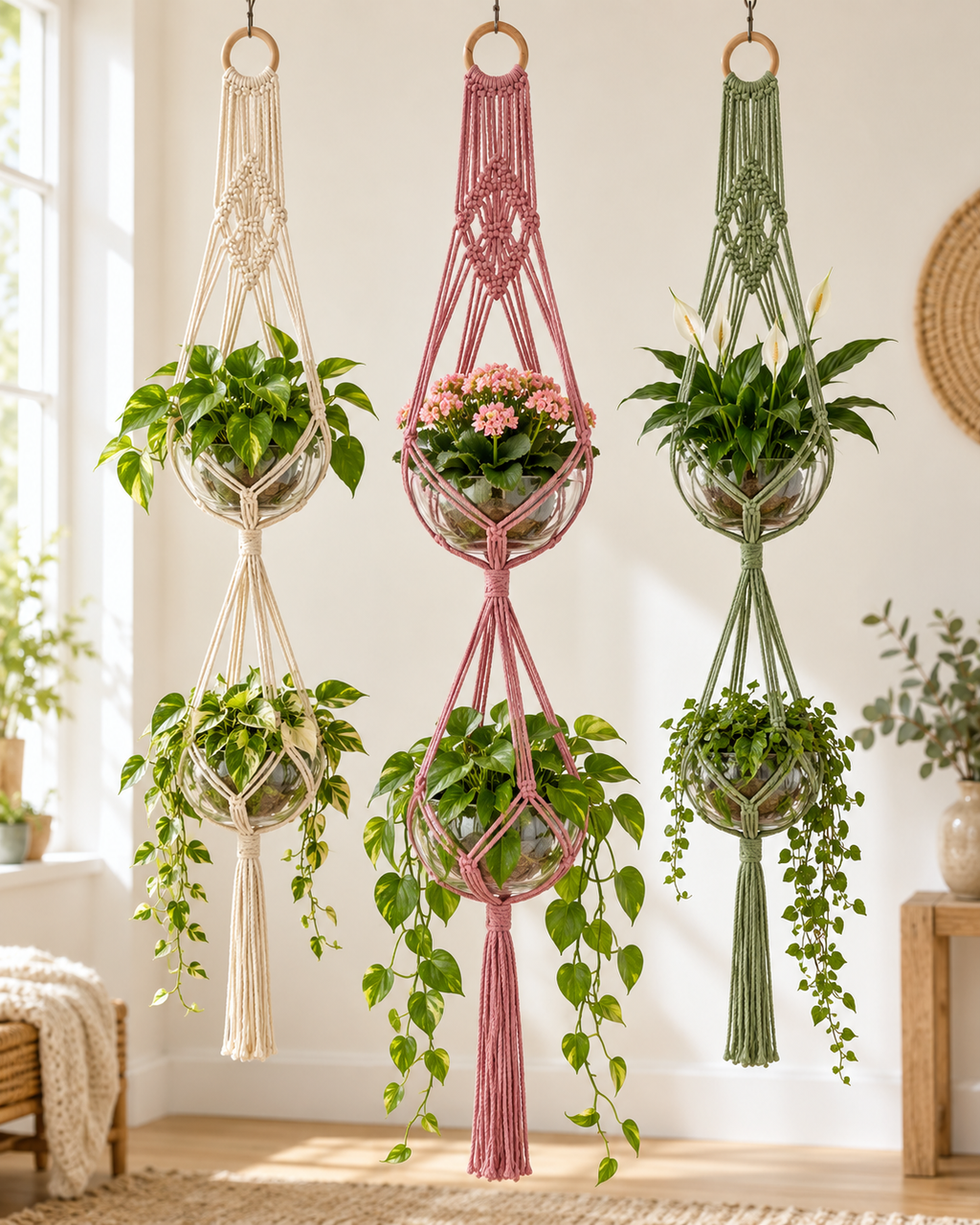 Macrame Pakket Plantenhanger  - 2 potten