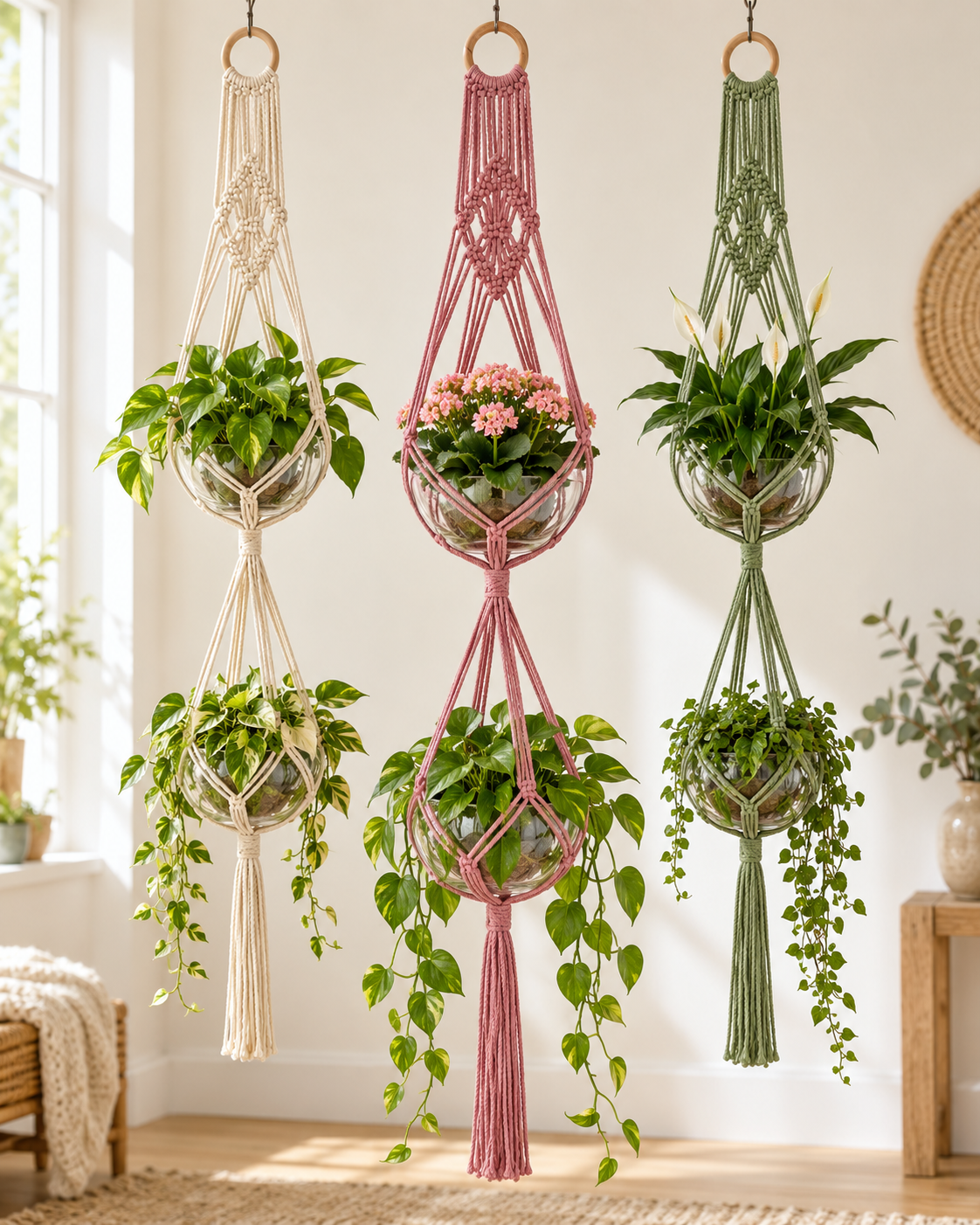 Macrame Pakket Plantenhanger  - 2 potten