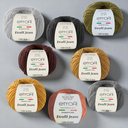 Etrofil jeans haakgaren set in de herfstkleuren. Een set van 8 stuks te koop bij hobbygaren.nl