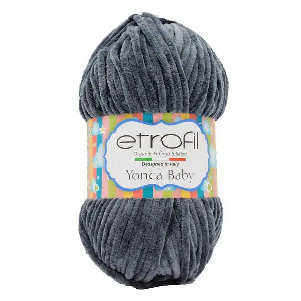 Etrofil Chenille Garen, Velvet garen 3mm antraciet van hobbygaren.nl