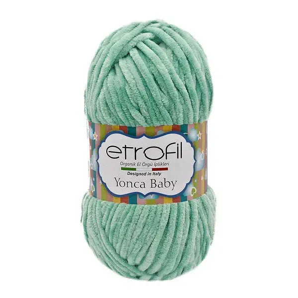 Etrofil Chenille Garen, Velvet garen 3mm van licht groen hobbygaren.nl