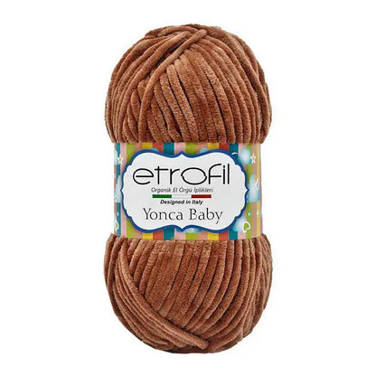 Etrofil Chenille Garen, Velvet garen 3mm licht bruin van hobbygaren.nl