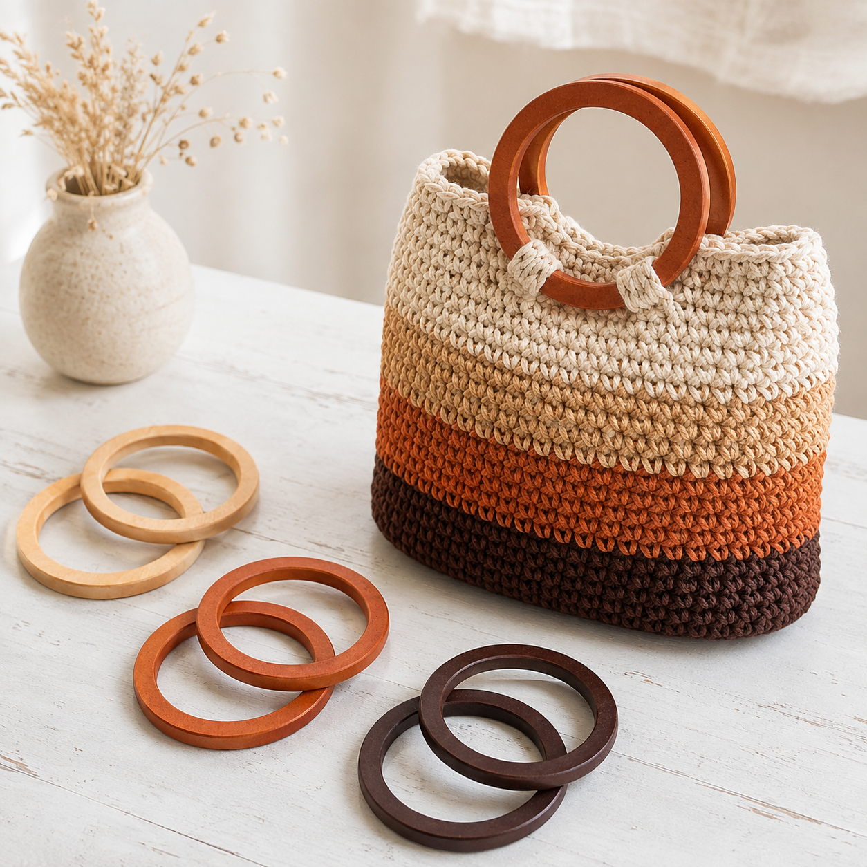 Ronde Houten Tashengsels – Ø 13 cm (Set van 2)