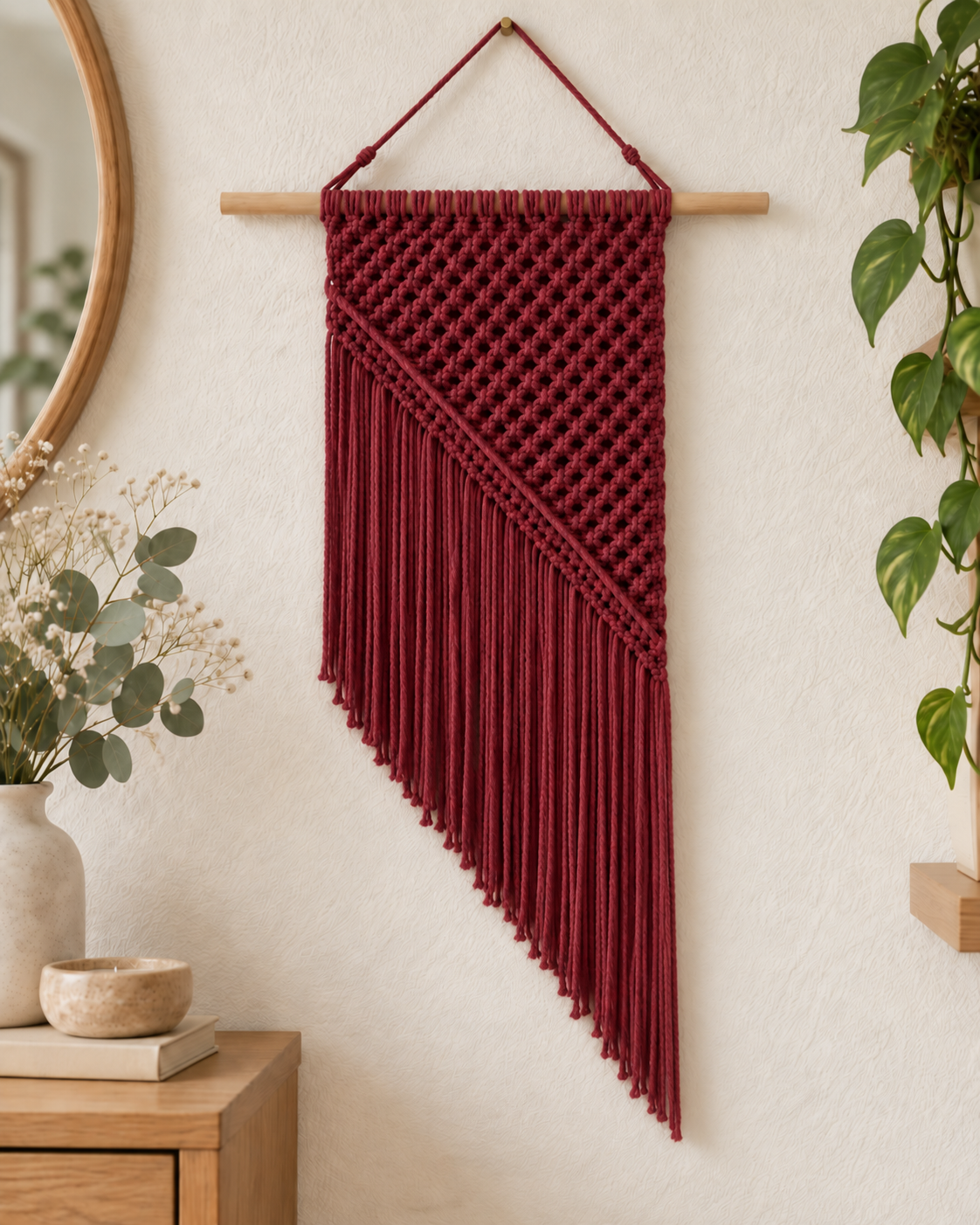 Luna macramé wandkleed in bordeaux