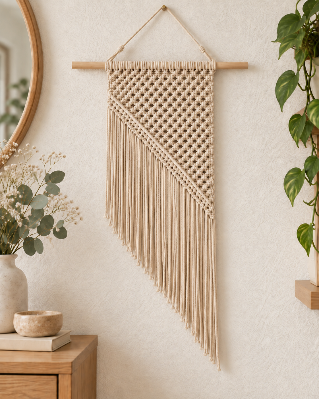 Luna macramé wandkleed in ecru