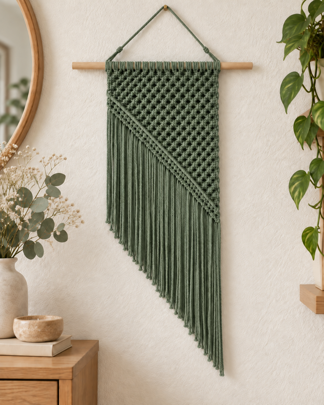 Luna macramé wandkleed in groen