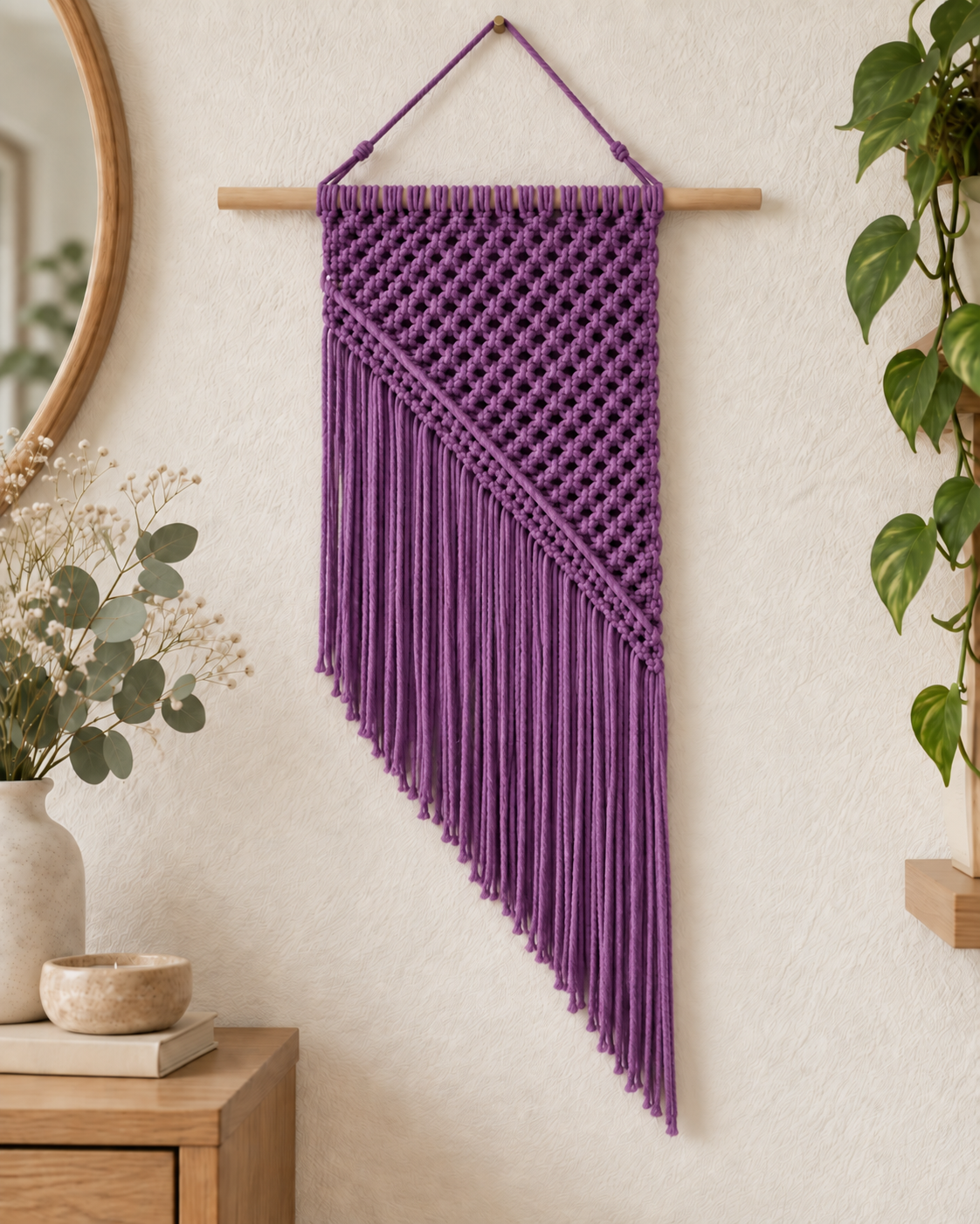 Luna macramé wandkleed in paars