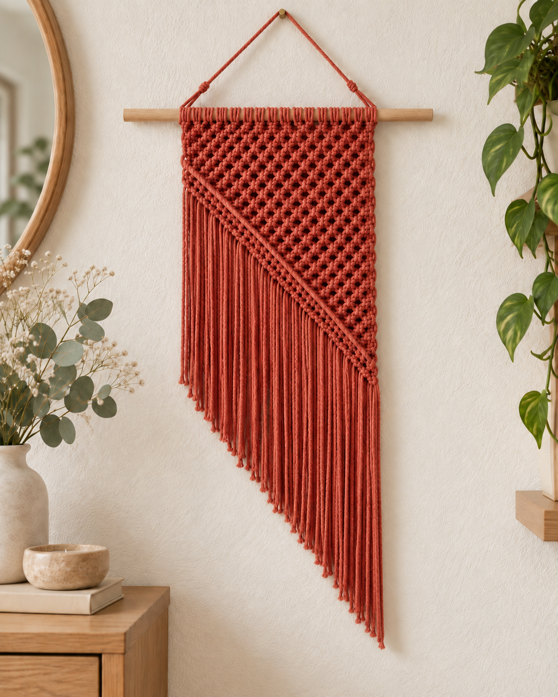 Luna macramé wandkleed in terracotta