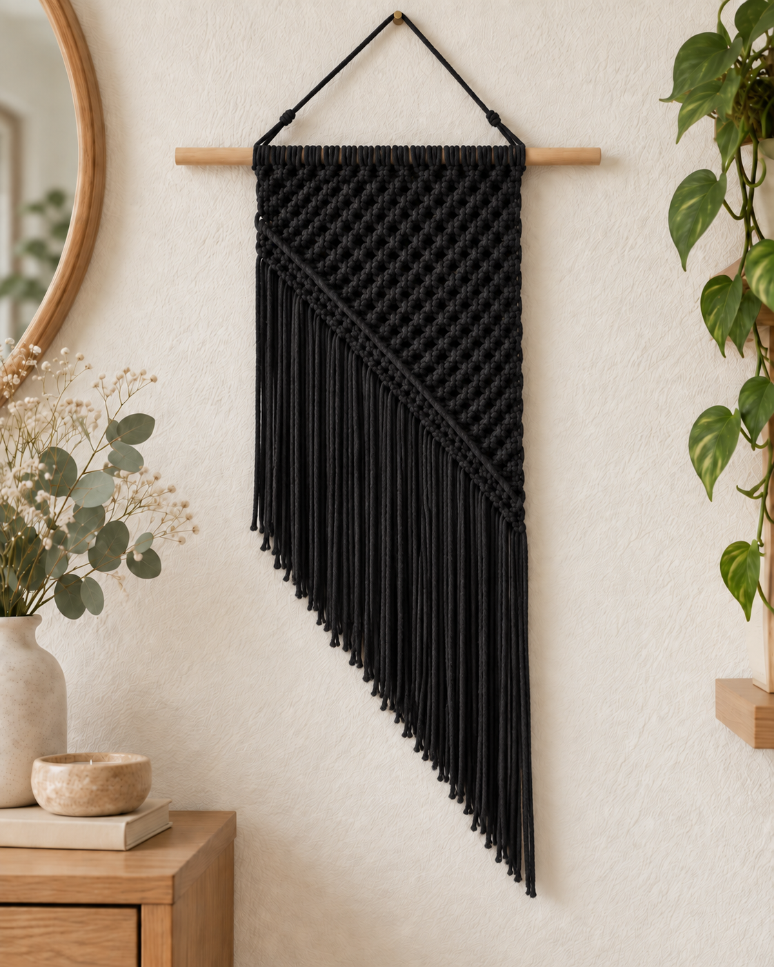 Luna macramé wandkleed in zwart