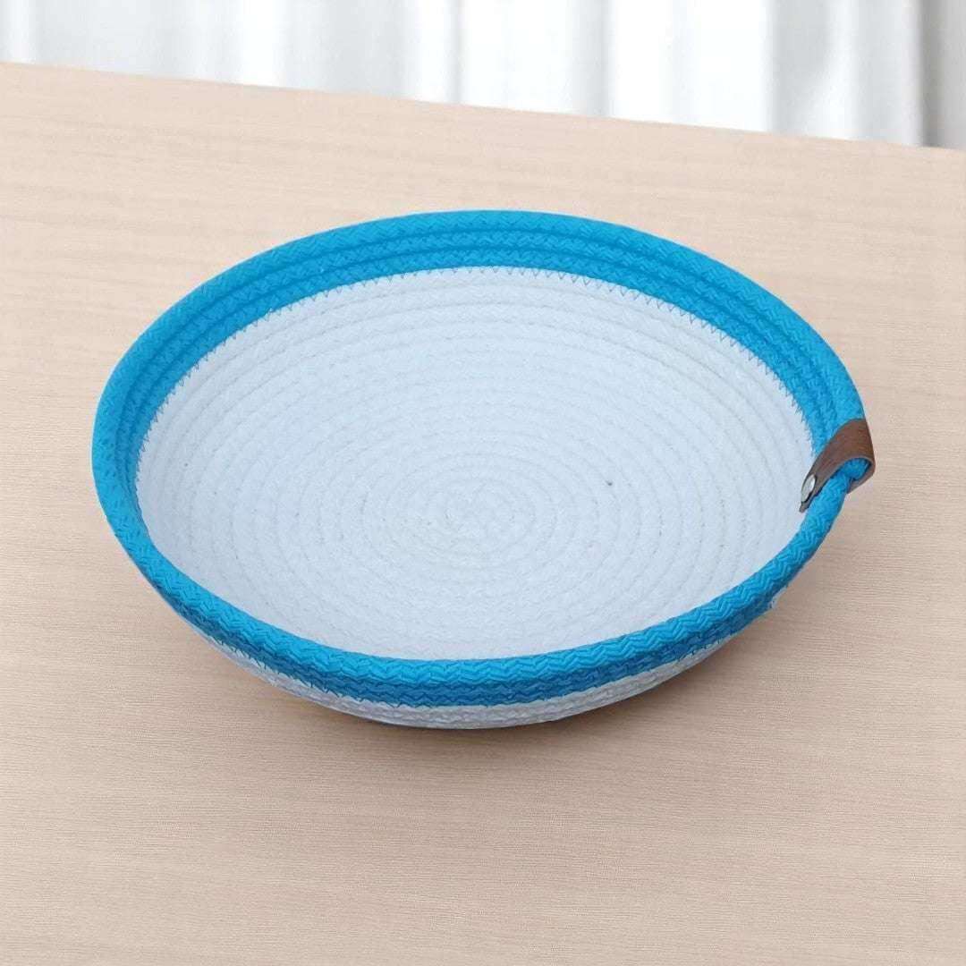 Handgemaakte Mandjes  – Ecru - Turquoise Set van 2 - Hobbygaren