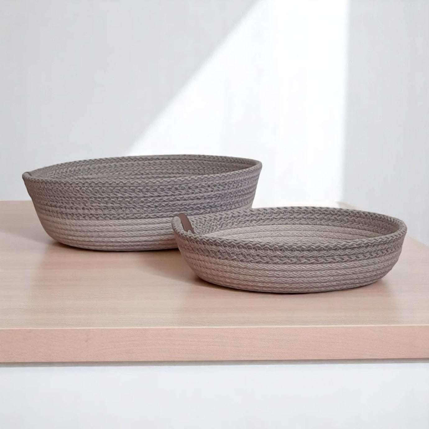 Handgemaakte Mandjes – Beige - Gemeleerd Beige Set van 2 - Hobbygaren