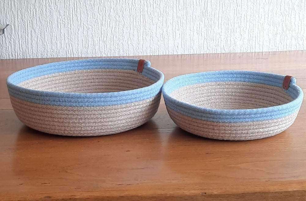 Mandjes – Beige Lichtblauw Set van 2 - Hobbygaren