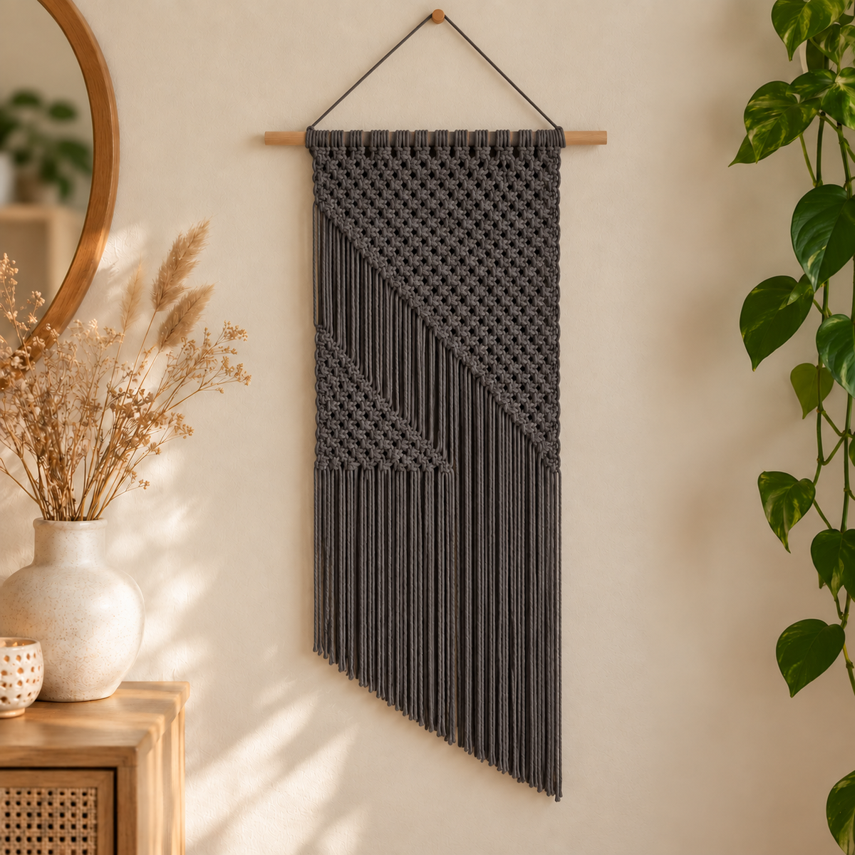Nova macramé wandkleed - Antraciet