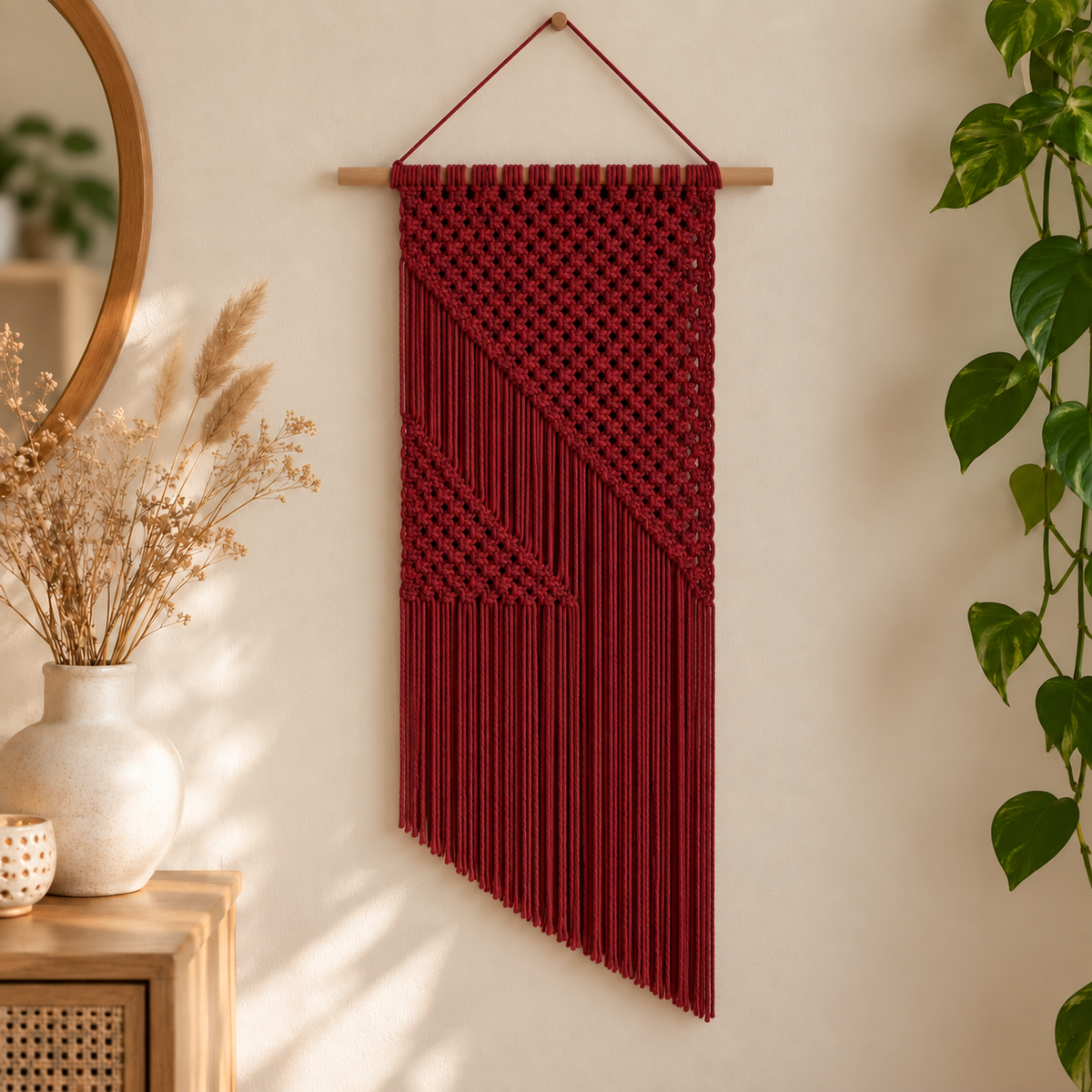 Nova macramé wandkleed - Bordeaux