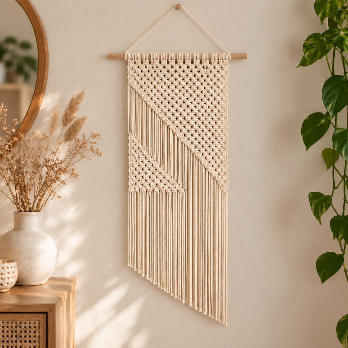 Nova macramé wandkleed - Ecru
